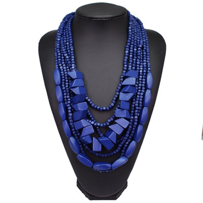 Handmade Bohemian Multilayer Wood Bead Choker Necklace - 8 Colors