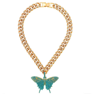 Caraquet Full Rhinestone Cuban Choker Necklaces for Women Bling Crystal Big Butterfly Pendant Necklace Trendy New Party Bijoux