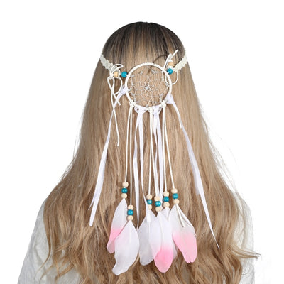 Bohemian Hippie Dream Catcher Peacock Feather Headband