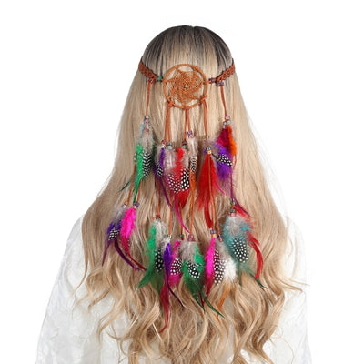 Bohemian Hippie Dream Catcher Peacock Feather Headband