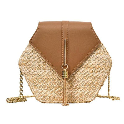 Hex-shape Straw+PU Shoulder Handbags Women Top-handle Summer Beach Boho Bag 2020 Fashion Women Female Beach Bags Boho