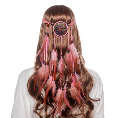 Bohemian Hippie Dream Catcher Peacock Feather Headband