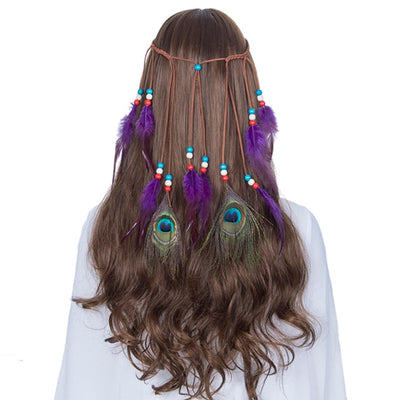 Bohemian Hippie Dream Catcher Peacock Feather Headband