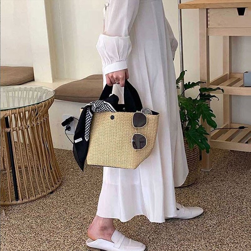 Vintage Bohemian Straw Bag for Women Summer Large Capacity Beach Handbags Rattan Handmade Kintted Travel Bags Bolsas