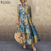 ZANZEA Women Summer Dress Casual Vintage Floral Printed Sundress Beach Party Vestido Kaftan Femme Half Sleeve Cotton Linen Dress