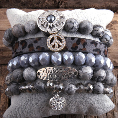 RH Fashion Boho Jewelry Accessory Stone Beaded Bracelet 5pc Stack Bracelet Bangle Set For Peace Bohemian Jewelryes Gift