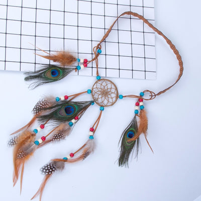 Bohemian Hippie Dream Catcher Peacock Feather Headband