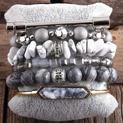 Natural Stone And Crystal Bohemian 6  Pc's Stack Bracelet Set