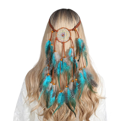 Bohemian Hippie Dream Catcher Peacock Feather Headband