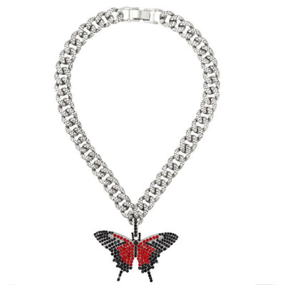 Caraquet Full Rhinestone Cuban Choker Necklaces for Women Bling Crystal Big Butterfly Pendant Necklace Trendy New Party Bijoux