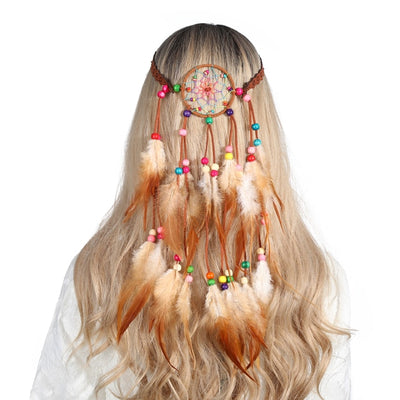 Bohemian Hippie Dream Catcher Peacock Feather Headband