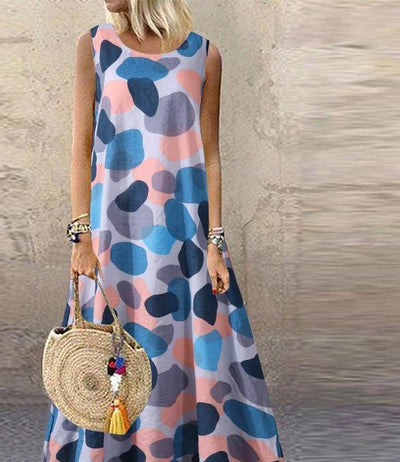 Bohemian O Neck Sleeveless Casual Beach Party Sundress - Summer Long Dress