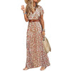 Boho Long Dress for Women Paisley Print Elegant Dresses with Belt V Neck Summer Dress Large Hem Beach Dresses Robe Femme 2021