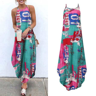 Fashion Floral Dress Women's Autumn Sundress 2021 VONDA Casual Halter Split Dresses Maxi Vestidos Female Asymmetrical Robe Dress