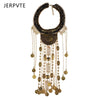 Boho Long Maxi Coin Necklace Women Vintage Ethnic Statement Big Collar Tassel Choker Necklace Femme Silvery Gypsy Jewellery