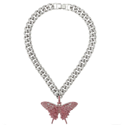 Caraquet Full Rhinestone Cuban Choker Necklaces for Women Bling Crystal Big Butterfly Pendant Necklace Trendy New Party Bijoux