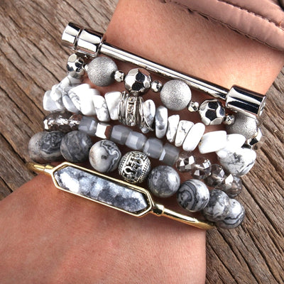 Natural Stone And Crystal Bohemian 6  Pc's Stack Bracelet Set