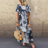 ZANZEA 2021 Printed Maxi Dress Women's Summer Sundress Casual Short Sleeve Vestidos Kaftan Female Graffiti Tunic Robe Plus Size