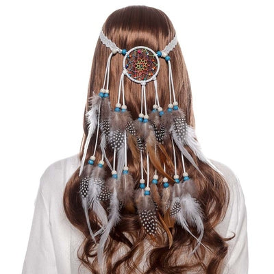 Bohemian Hippie Dream Catcher Peacock Feather Headband