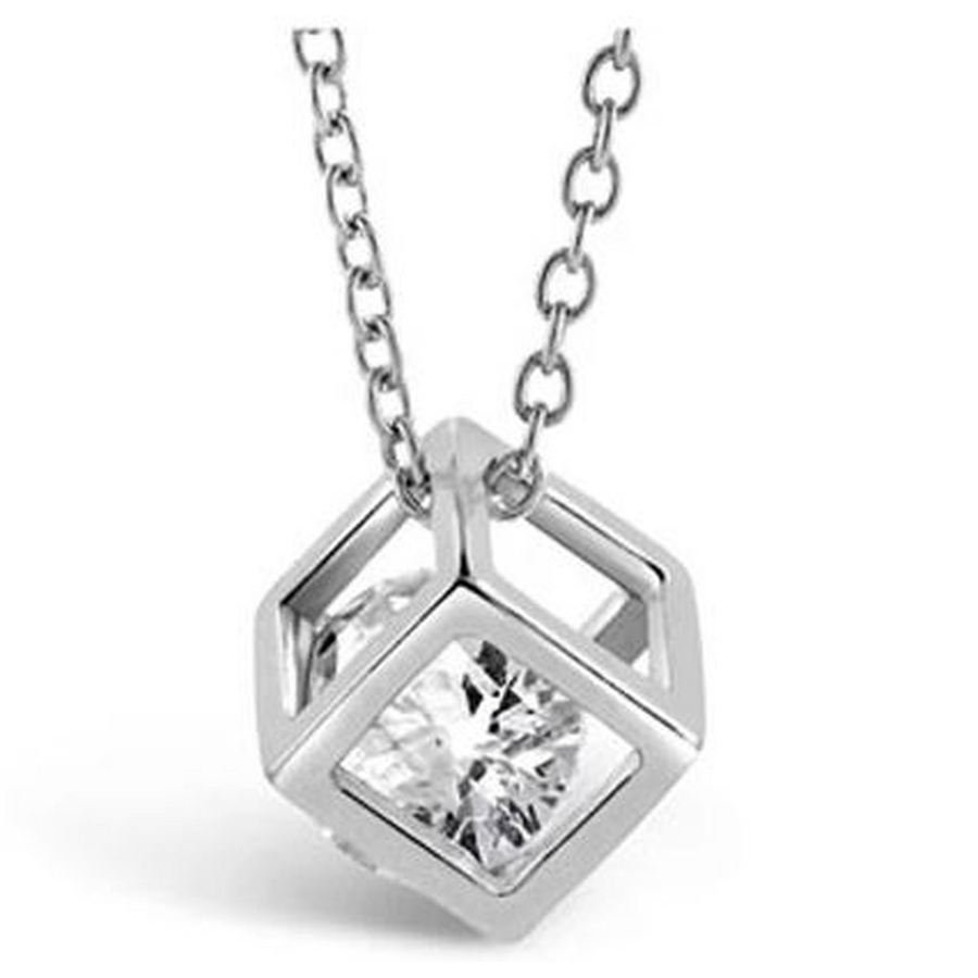 Cube Necklace - White Gold (Ships from USA)