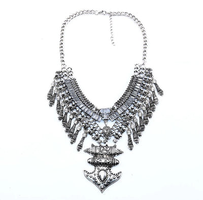 Boho Long Maxi Coin Necklace Women Vintage Ethnic Statement Big Collar Tassel Choker Necklace Femme Silvery Gypsy Jewellery