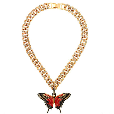 Caraquet Full Rhinestone Cuban Choker Necklaces for Women Bling Crystal Big Butterfly Pendant Necklace Trendy New Party Bijoux