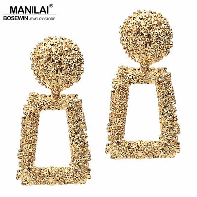 MANILAI Vintage Geometric Dangle Earrings Fashion Jewelry Women Rough Metal Drop Earring Big Alloy Statement Earings Punk