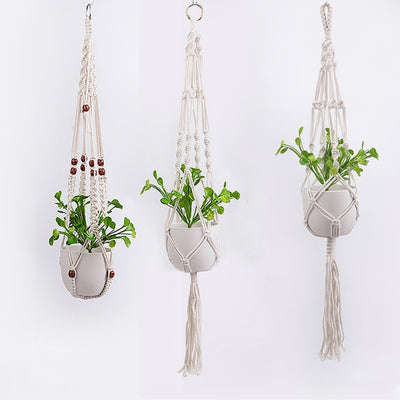 Macrame Wall Hanging Decoration Plant-Pot Net Basket Hanger Handmade Woven Pure Cotton Rope Beads Boho Tapestry Hanging Decor