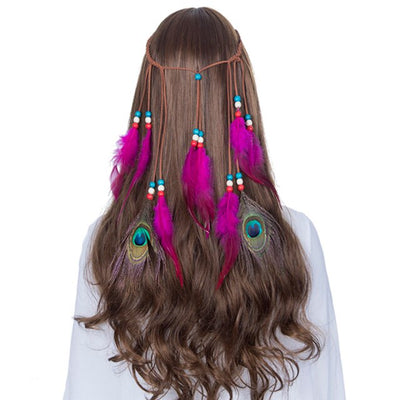 Bohemian Hippie Dream Catcher Peacock Feather Headband