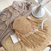 Bohemian Round Tassel Women Straw Bag - Spike Paper Rattan Shoulder Bags - Large Summer Beach Woven Handbag