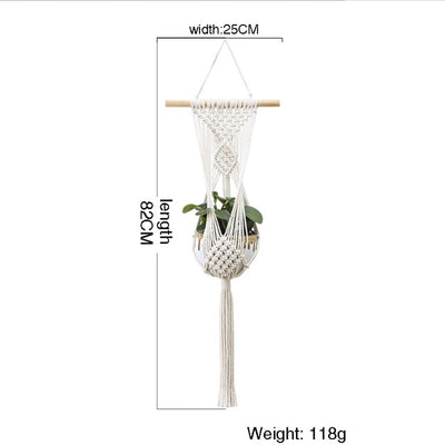 Macrame Wall Hanging Decoration Plant-Pot Net Basket Hanger Handmade Woven Pure Cotton Rope Beads Boho Tapestry Hanging Decor