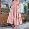 Summer Women Bohemian Sleeveless Ruffles Dress Elegant Sundress ZANZEA Solid Robe Femme Beach Tanks Dresses 5XL Kaftan Vestidos