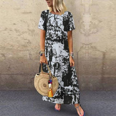 ZANZEA 2021 Printed Maxi Dress Women's Summer Sundress Casual Short Sleeve Vestidos Kaftan Female Graffiti Tunic Robe Plus Size