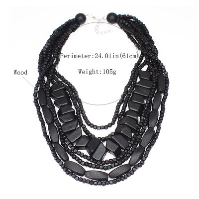 Handmade Bohemian Multilayer Wood Bead Choker Necklace - 8 Colors