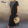 Celmia Women Bohemian Dot Printed Sundress Summer Long Dress Short Sleeve Casual Loose Beach Maxi Vestidos Plus Size Sarafans 7