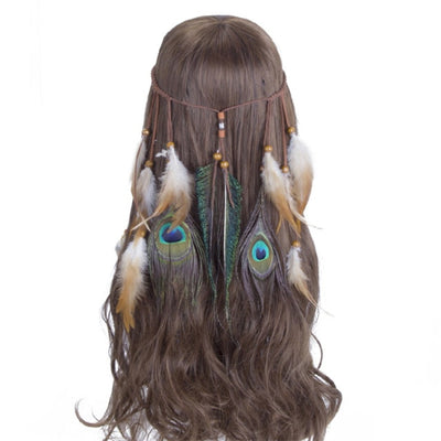 Bohemian Hippie Dream Catcher Peacock Feather Headband