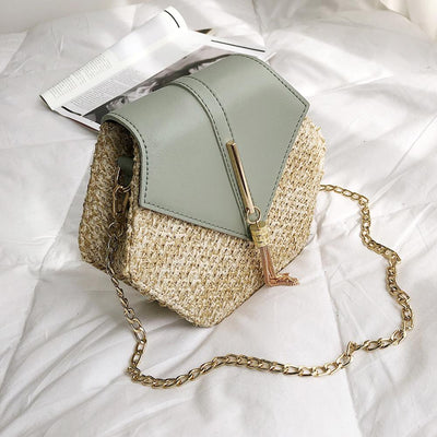 Hex-shape Straw+PU Shoulder Handbags Women Top-handle Summer Beach Boho Bag 2020 Fashion Women Female Beach Bags Boho