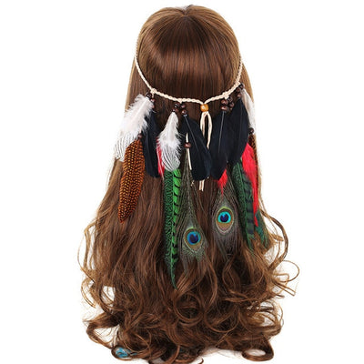 Bohemian Hippie Dream Catcher Peacock Feather Headband