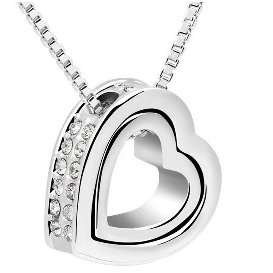 Double Heart Pendant - White Gold (Ships from USA)