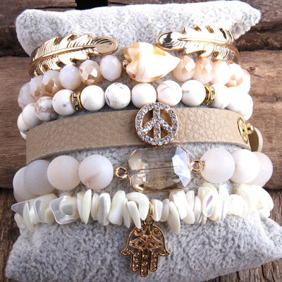 RH Fashion Boho Jewelry Accessory Stone Beaded Bracelet 5pc Stack Bracelet Bangle Set For Peace Bohemian Jewelryes Gift