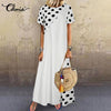 Celmia Women Bohemian Dot Printed Sundress Summer Long Dress Short Sleeve Casual Loose Beach Maxi Vestidos Plus Size Sarafans 7