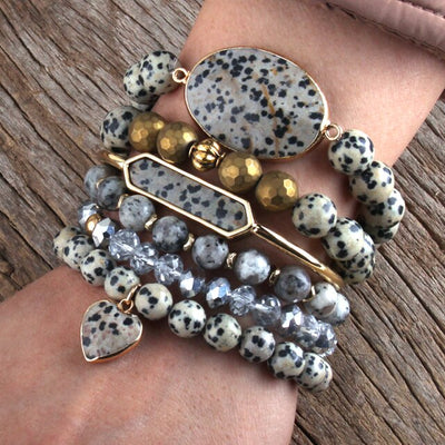 Natural Stone And Crystal Bohemian 6  Pc's Stack Bracelet Set