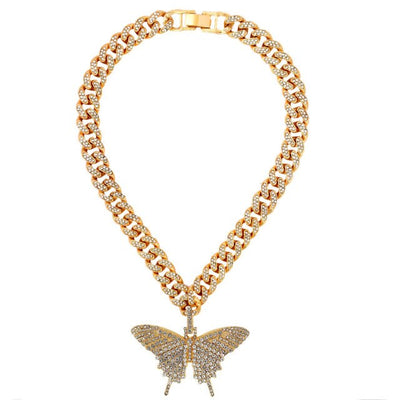 Caraquet Full Rhinestone Cuban Choker Necklaces for Women Bling Crystal Big Butterfly Pendant Necklace Trendy New Party Bijoux