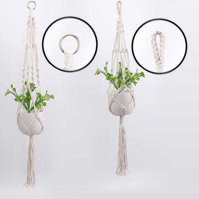 Macrame Wall Hanging Decoration Plant-Pot Net Basket Hanger Handmade Woven Pure Cotton Rope Beads Boho Tapestry Hanging Decor