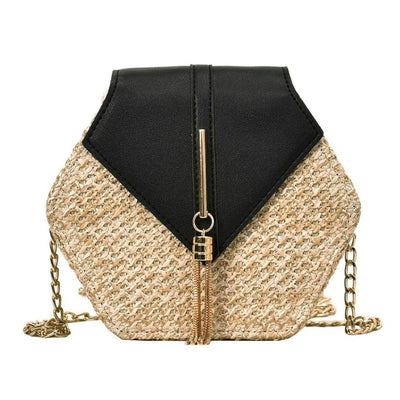 Hex-shape Straw+PU Shoulder Handbags Women Top-handle Summer Beach Boho Bag 2020 Fashion Women Female Beach Bags Boho