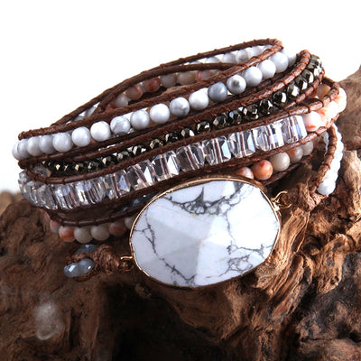 RH Fashion Boho Beaded Bracelet Handmade Mixed Natural Stones & Crystal Stone Charm 5 Strands Wrap Bracelets Women Gift DropShip