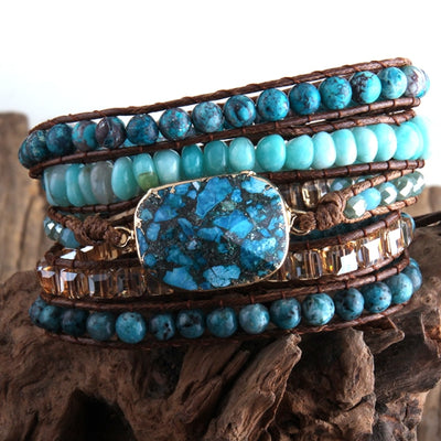 RH Fashion Bohemian Jewelry Women Boho Vintage Semi Precious Mountain Peak Stones Charm 5 Strands Wrap Bracelets DropShipping