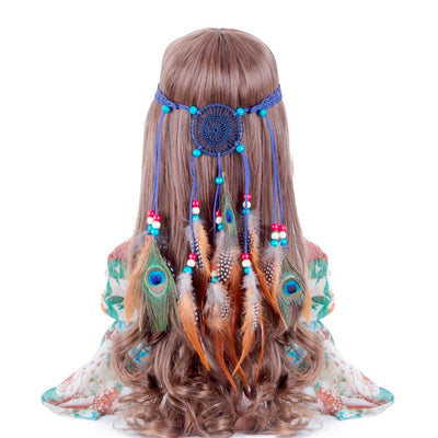 Bohemian Hippie Dream Catcher Peacock Feather Headband