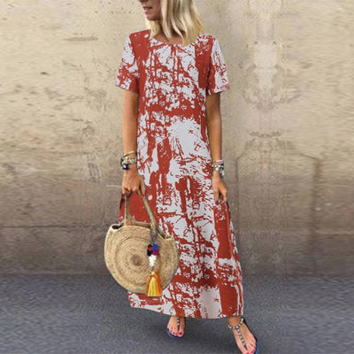 ZANZEA 2021 Printed Maxi Dress Women's Summer Sundress Casual Short Sleeve Vestidos Kaftan Female Graffiti Tunic Robe Plus Size