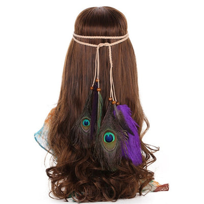 Bohemian Hippie Dream Catcher Peacock Feather Headband